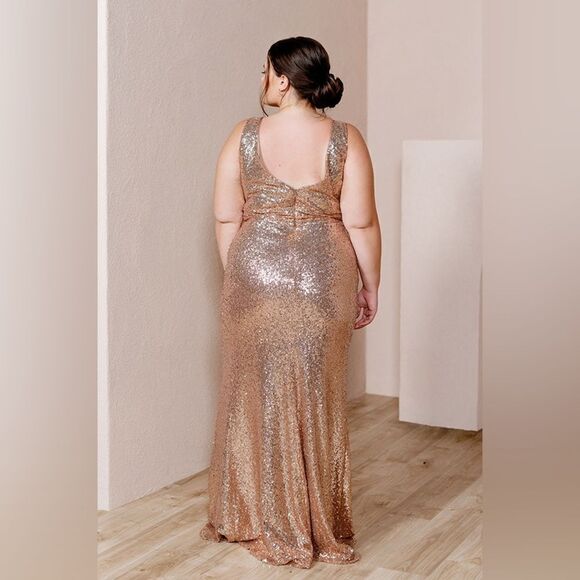 Revelry Bijou Rose Gold Sequins Dress Size 20 C30 - Picture 4 of 12